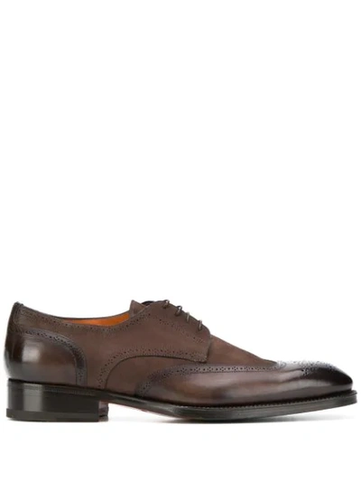 Shop Santoni Panelled Brogues In Brown