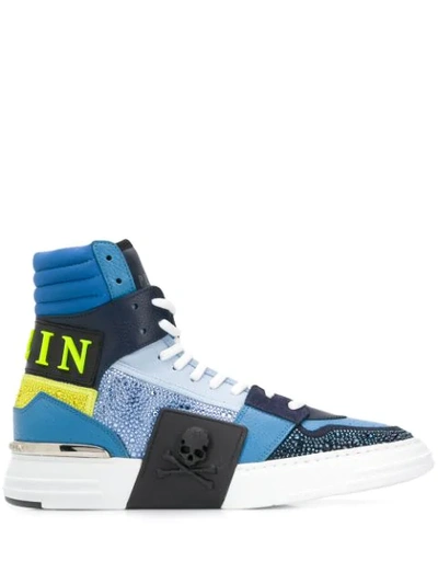 Shop Philipp Plein Logo Colour-block Sneakers In 08 Middle Blue