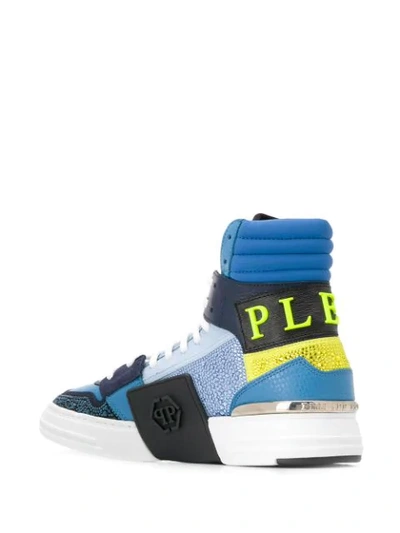 Shop Philipp Plein Logo Colour-block Sneakers In 08 Middle Blue