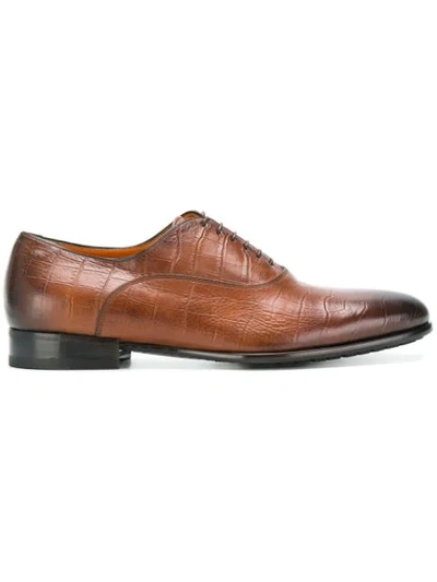 Shop Santoni Textured Oxford Shoes - Brown