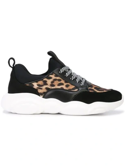 Shop Moschino Leopard Print Trainers In Black