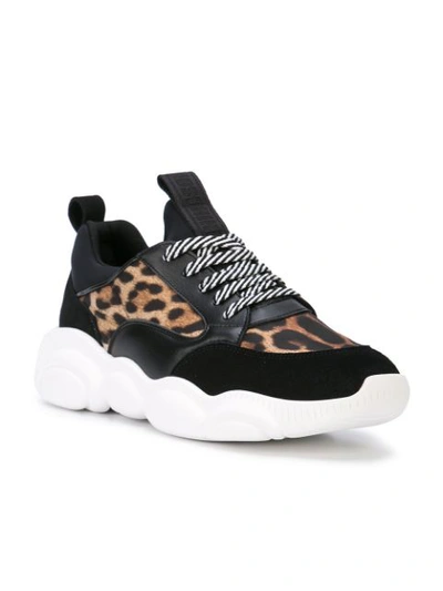 Shop Moschino Leopard Print Trainers In Black