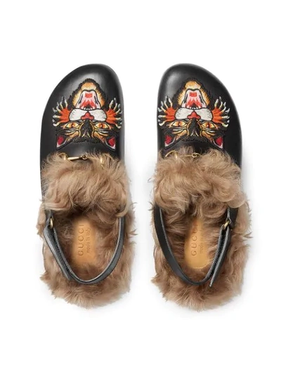 Horsebit leather slipper with Angry Cat appliqué