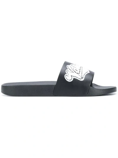 Shop Valentino Garavani Appliqué Slides In Black