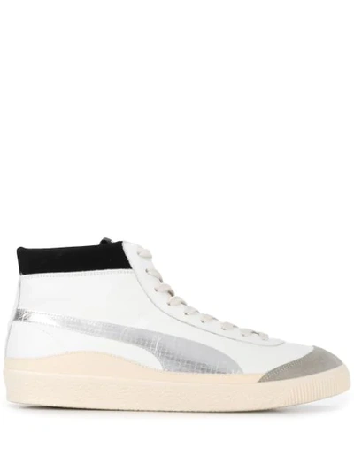 Shop Puma X Rhude Basket '68 Og Mid Sneakers In 01 Blanc De Blanc-drizzle