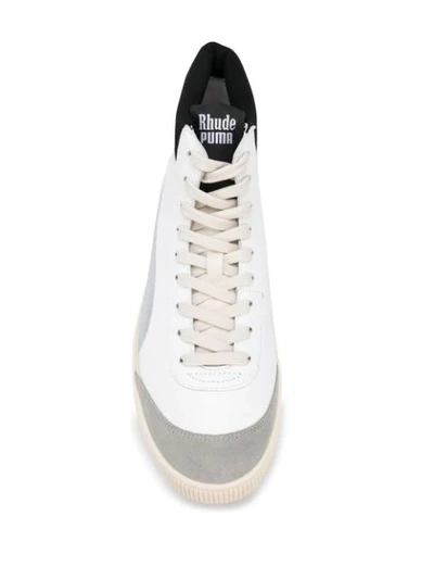 Shop Puma X Rhude Basket '68 Og Mid Sneakers In 01 Blanc De Blanc-drizzle