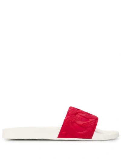 Shop Versace Textured Flip Flops In Red