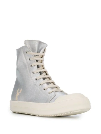 RICK OWENS DRKSHDW METALLIC HI-TOP TRAINERS - 银色