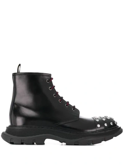ALEXANDER MCQUEEN STUDDED LACE-UP BOOTS - 黑色