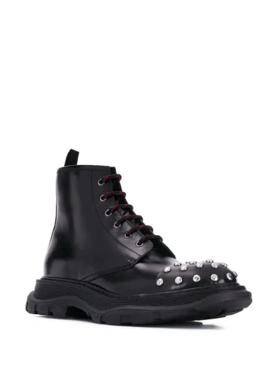 ALEXANDER MCQUEEN STUDDED LACE-UP BOOTS - 黑色