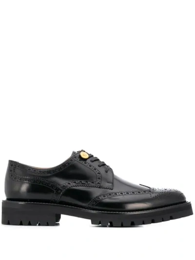 VERSACE MEDUSA EMBOSSED BUTTON BROGUES - 黑色