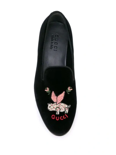 Shop Gucci Flying Pig Loafers In Black