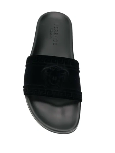 Shop Versace Medusa Head Velvet Slides In Black