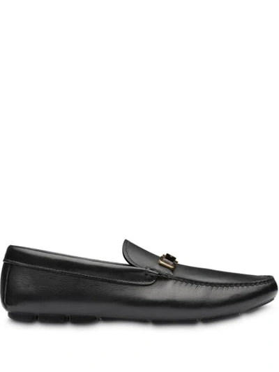 Shop Prada Leather Loafers In Black