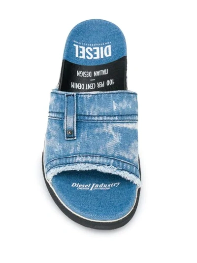 Shop Diesel Denim Pool Sliders In Blue