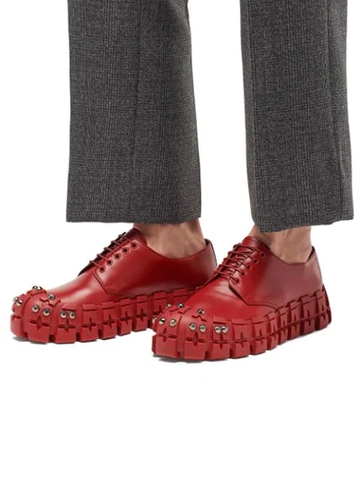 Shop Prada Studded Chunky Derby Shoes In Red