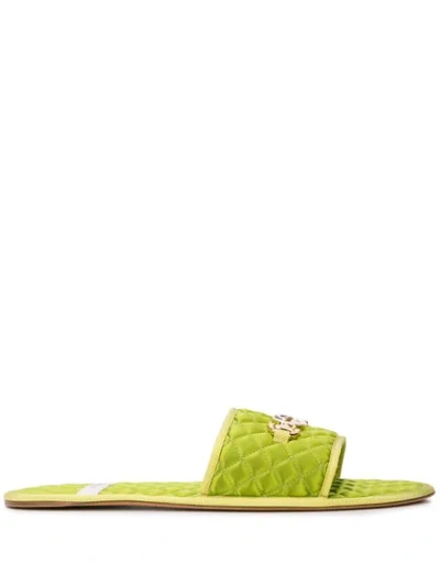 Shop Gucci Horsebit Quilted Slide Sandals In Green