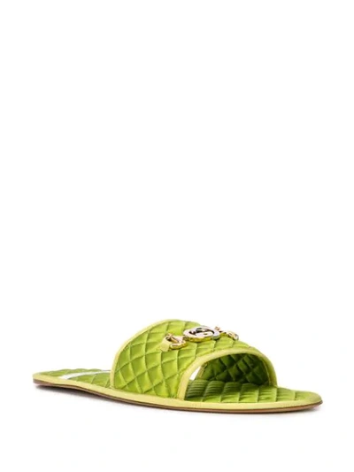 Shop Gucci Horsebit Quilted Slide Sandals In Green