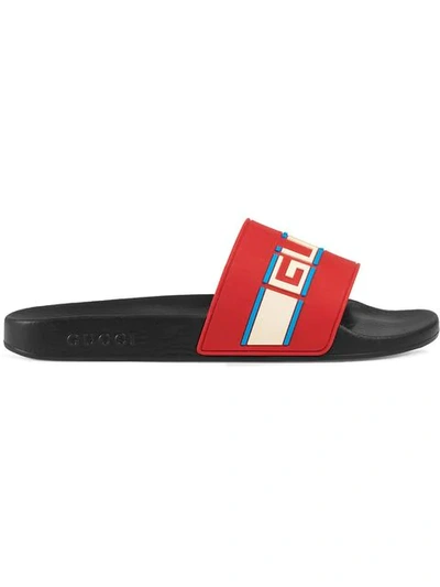 Shop Gucci Stripe Rubber Slide Sandals In 6562 Red