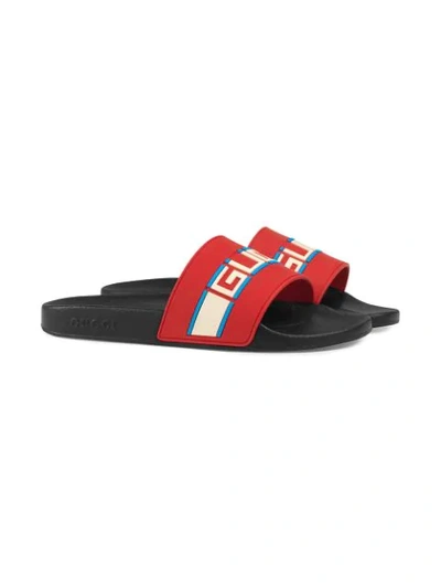 Shop Gucci Stripe Rubber Slide Sandals In 6562 Red