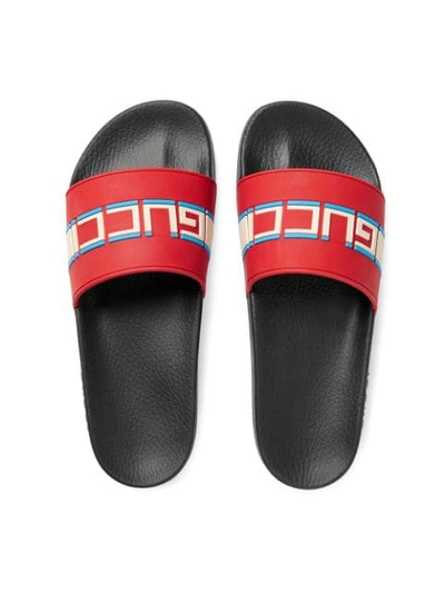 Shop Gucci Stripe Rubber Slide Sandals In 6562 Red