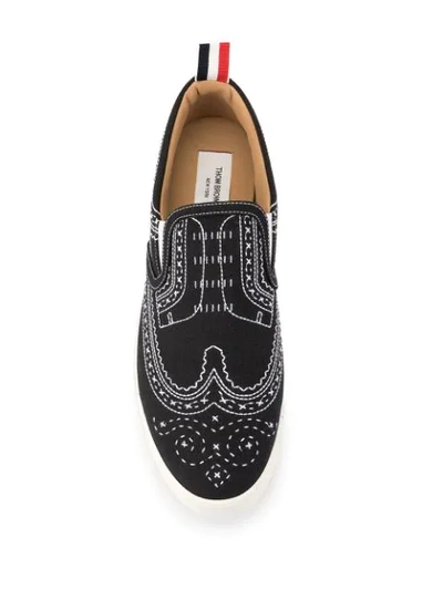 Shop Thom Browne Brogue Stitch Slip-on Sneakers In Black