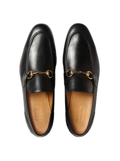 Shop Gucci Black Jordan Buckle Embellished Leather Loafers