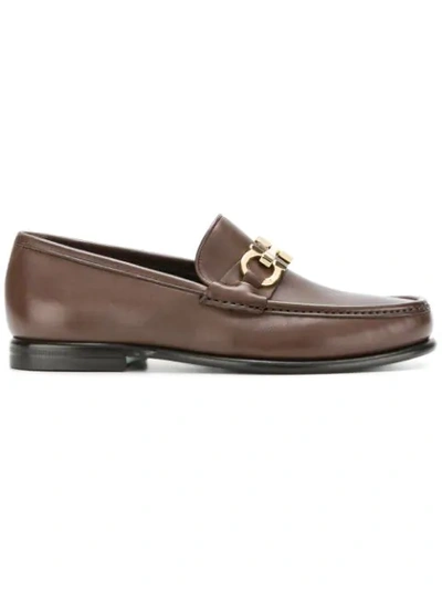 Shop Ferragamo Gancini Bit Loafers In Brown