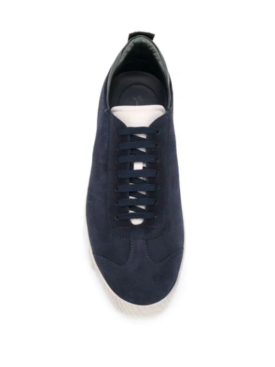 Shop Giorgio Armani Suede Lace-up Sneakers In Blue