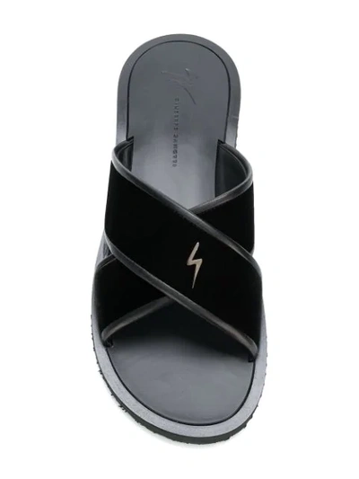 Shop Giuseppe Zanotti Leather Trim Slides In Black