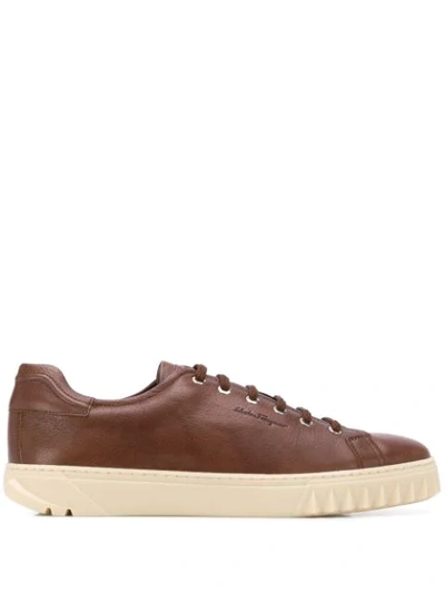 Shop Ferragamo Cube Sneakers In Brown