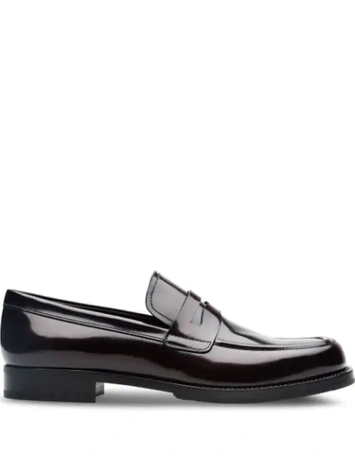 Shop Prada Classic Penny Loafers In Red