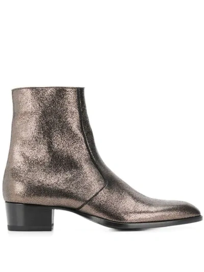 Shop Saint Laurent Almond Toe Ankle Boots In Metallic