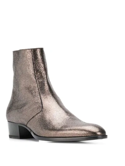 Shop Saint Laurent Almond Toe Ankle Boots In Metallic