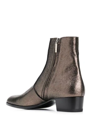 Shop Saint Laurent Almond Toe Ankle Boots In Metallic