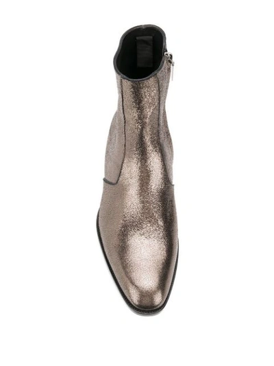 Shop Saint Laurent Almond Toe Ankle Boots In Metallic