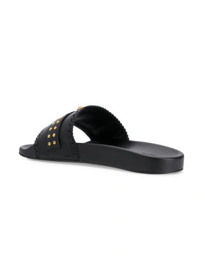 Shop Versace Palazzo Buckle Top Leather Slides In Black