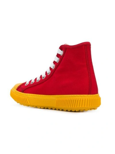 Shop Prada Hi-top Logo Sneakers - Red
