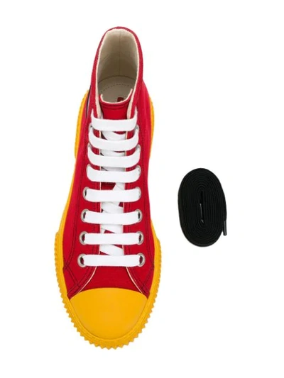 Shop Prada Hi-top Logo Sneakers - Red