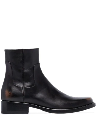 Shop Raf Simons Leather Ankle Boots In Black