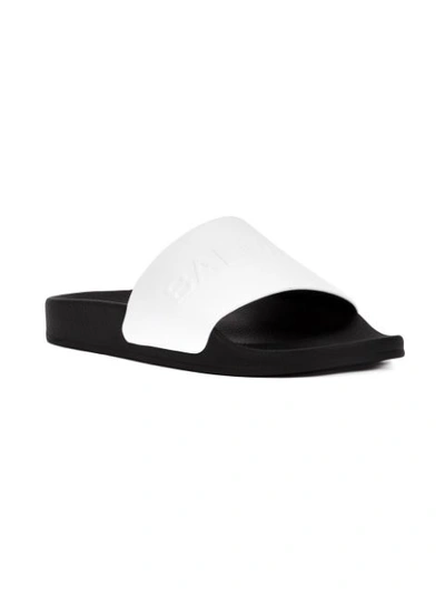 Shop Balmain Embossed Logo Slide Sandals In White