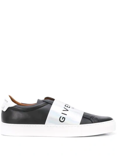 Shop Givenchy Contrasting Panel Logo Sneakers In Black ,silver