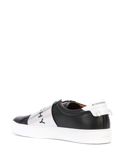 Shop Givenchy Contrasting Panel Logo Sneakers In Black ,silver