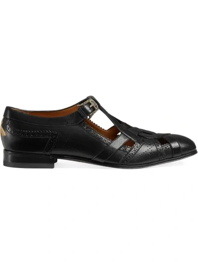 Shop Gucci Leather Brogue Shoe With Cut In Black