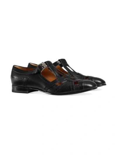 Shop Gucci Leather Brogue Shoe With Cut In Black