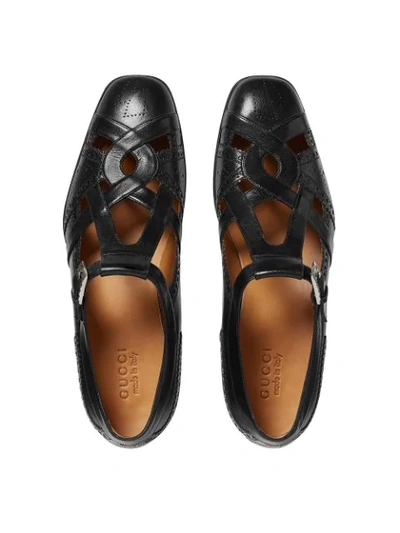 Shop Gucci Leather Brogue Shoe With Cut In Black