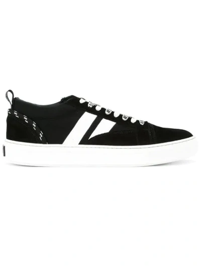Shop Msgm Suede Striped Sneakers In Black
