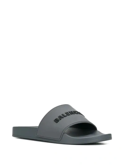 Shop Balenciaga Everyday Logo Slides In Grey