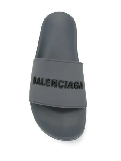 Shop Balenciaga Everyday Logo Slides In Grey