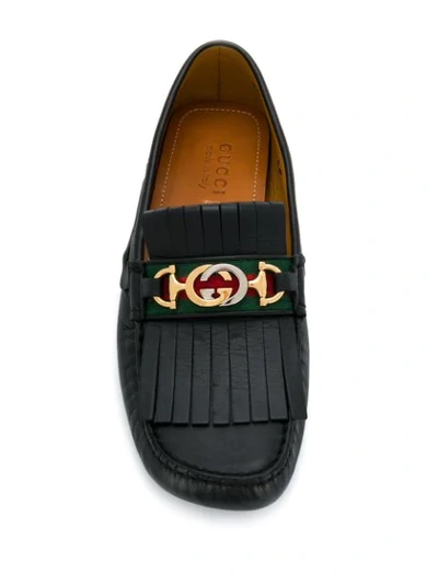 Shop Gucci Fringe Moccasin Loafers In Black